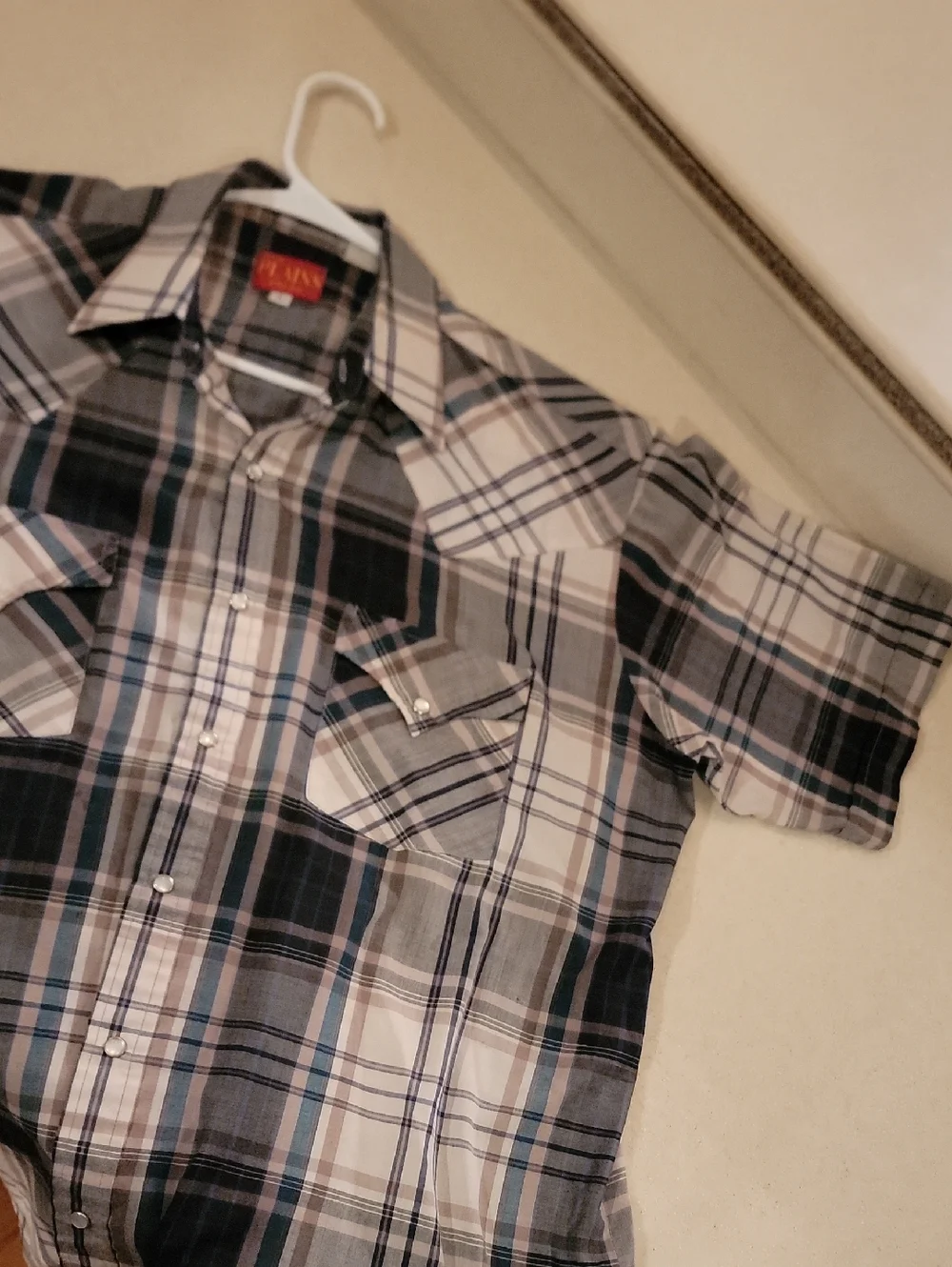 Men's Short Sleeve Plaid Western Pearl Snap Shirt - Blue Gray Large - Picture 1 of 3